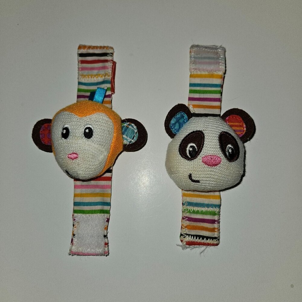 Infantino Wrist Rattles Knit Monkey Panda Bear Plush Baby Infant Toys